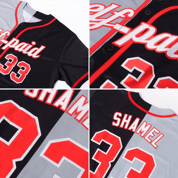Men's Custom Black Red-Gray Authentic Split Fashion Baseball Jersey