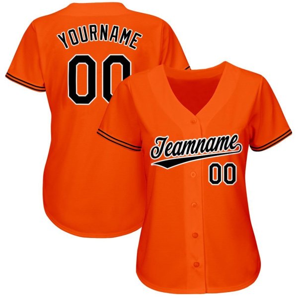 Women's Custom Orange Black-White Baseball Jersey